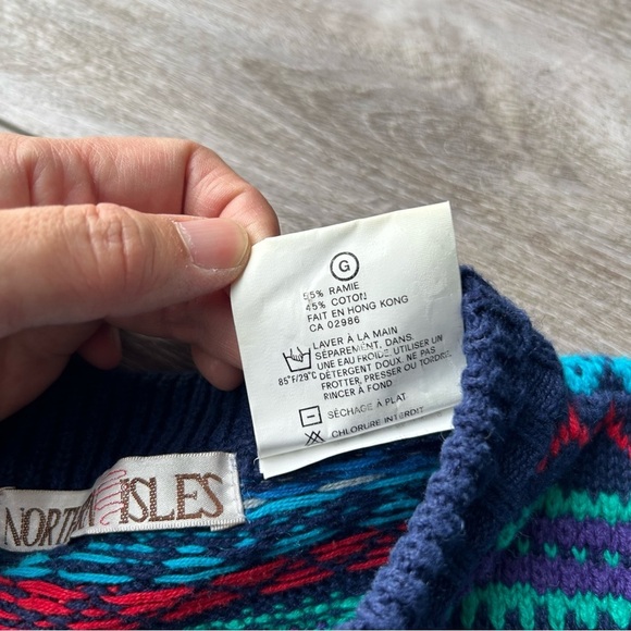 Vintage Northern Isles Blue Fair Isle Crew Neck Sweater Made in  Hong Kong - Picture 7 of 15